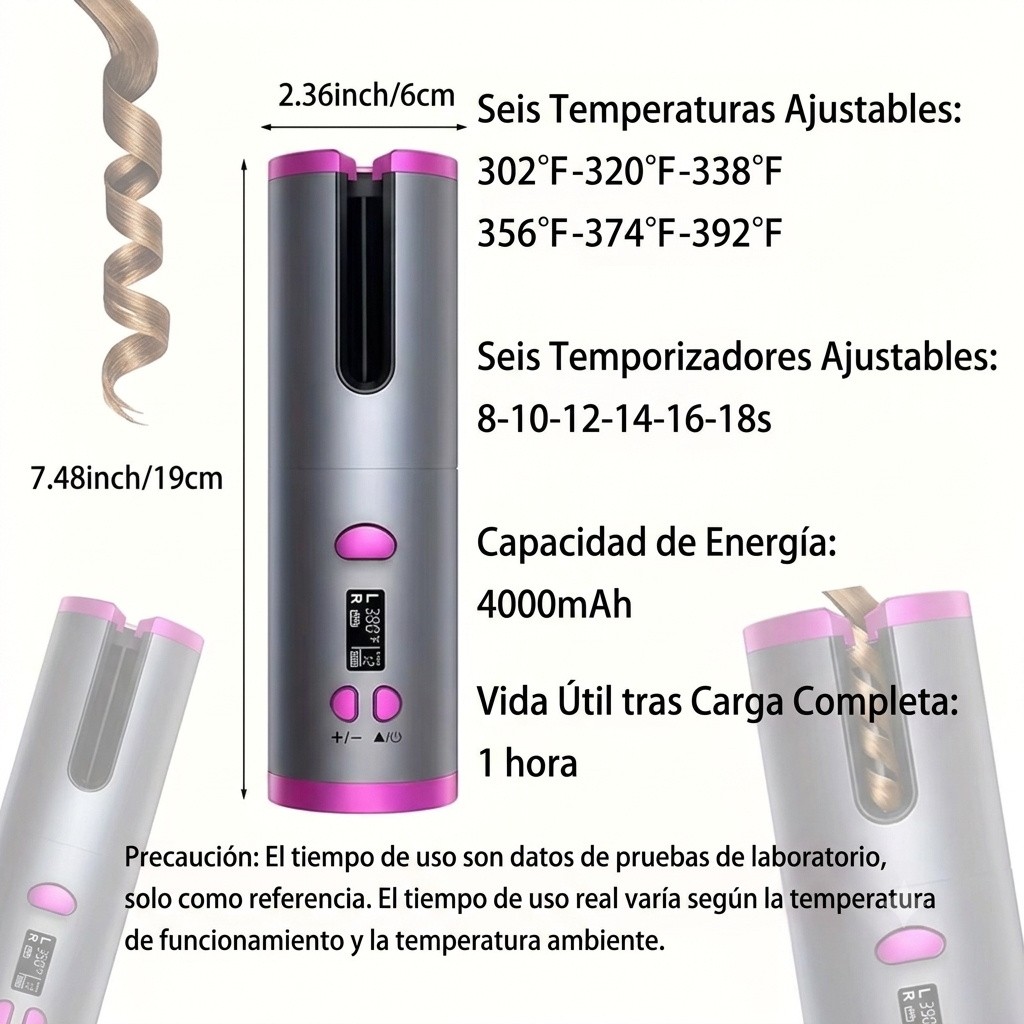 Moldeador de Rizos Automático Inalámbrico con Control de Temperatura