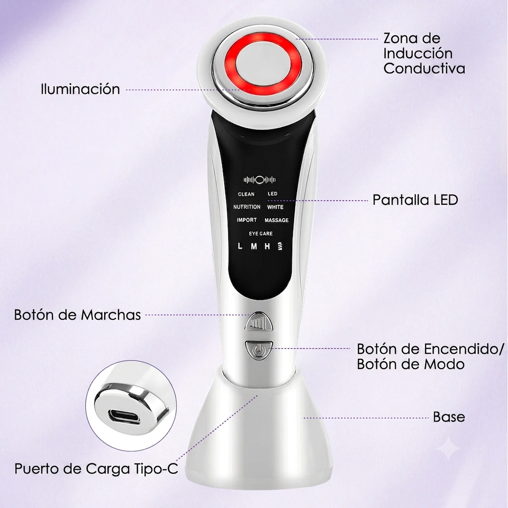 Masajeador Facial de Microcorrientes y Fototerapia