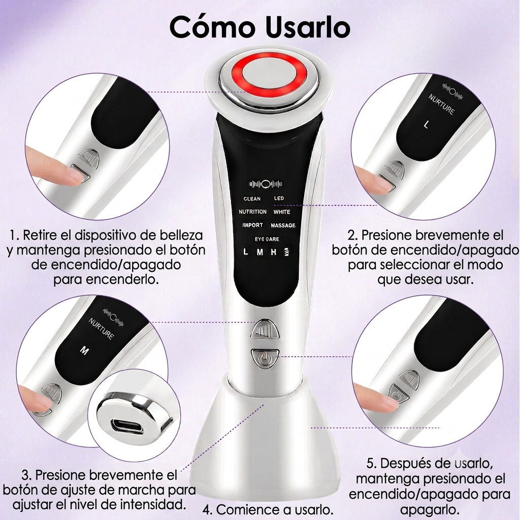 Masajeador Facial de Microcorrientes y Fototerapia