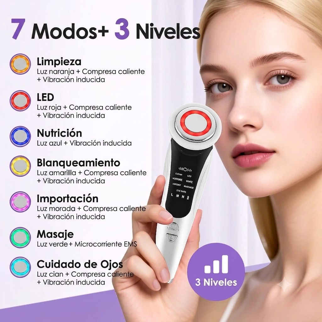 Masajeador Facial de Microcorrientes y Fototerapia